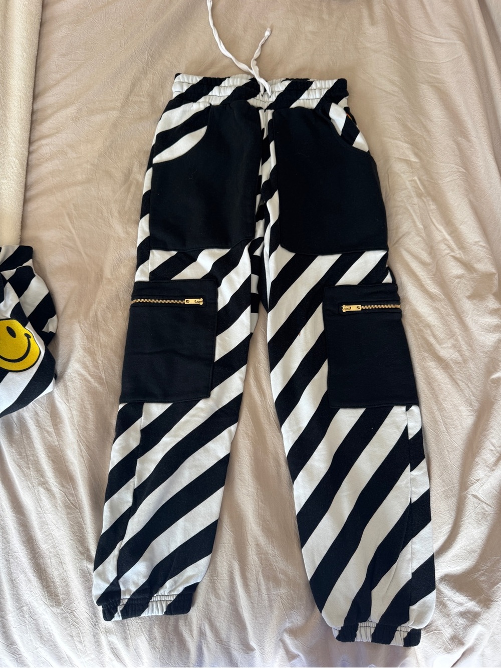 Aviator Nation Black and White Diagonal Stripe Cargo Joggers
